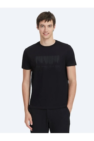 Kip Siyah Bisiklet Yaka %100 Pamuk T-shirt Siyah