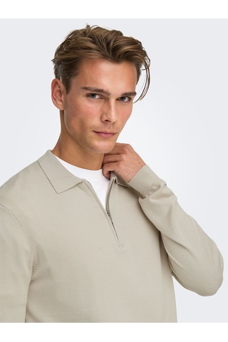 Only & Sons Onswyler Lıfe Reg 14 Half Zıp Polo Knıt Erkek Gray Kazak - 22034225 Gri