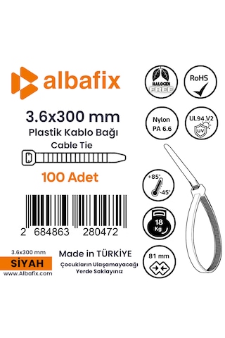 3.6x300 Mm Siyah Plastik Kablo Bağı Klipsi Cırt Kelepçe 100 Lü Paket 3.6 X 300mm - Siyah