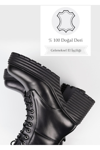 Kadın Siyah Hakiki Doğal Deri Bot & Bootie Siyah