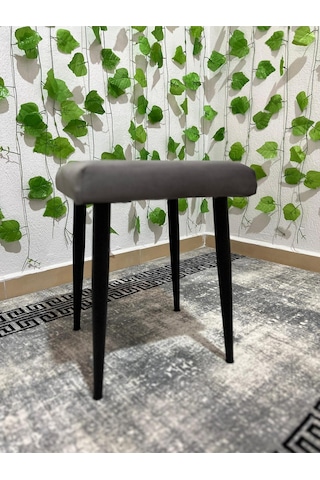 Özcan Metal Metal Ayak Babyface Kumaş Dekoratif Çok Amaçlı Peluş Puf Tabure Bench Koltuk Sandalye Gri