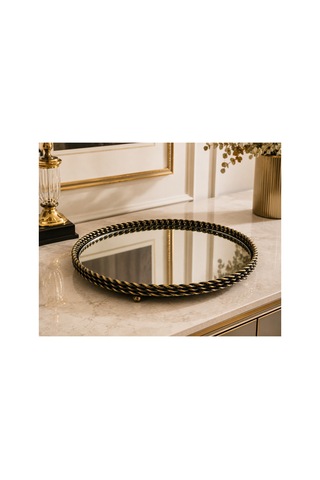 Sleep Nova 3561614213 Bronz Metal Çerçeveli Aynalı Dekoratif Tepsi 35 X 13 Cm
