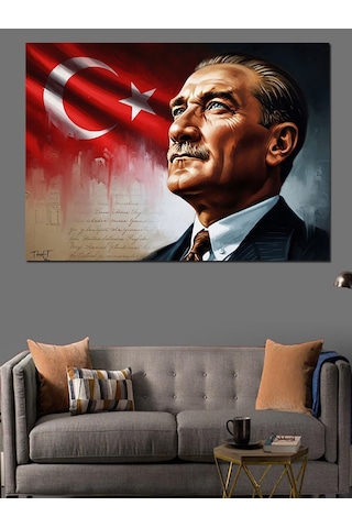 Şanlı Türk Bayrağı Atatürk Portresi Dekoratif Kanvas - Mdf Ahşap Tablo