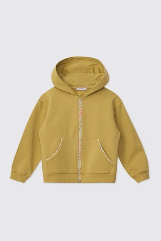 Panço Kız Çocuk Kapüşonlu Fermuarlı Açık Yağ Yeşili Sweatshirt Yeşil
