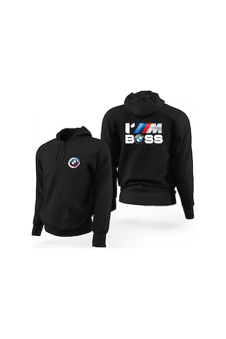 Bmw Im Boss Logo Siyah Fermuarlı Limited Edition Kapşonlu Sweatshirt Siyah