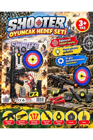 Oyuncak Komando Bordo Bere Asker Polis Seti Hedefli Dart Seti Yelekli Aksiyon Seti 10-16 Parça Siyah
