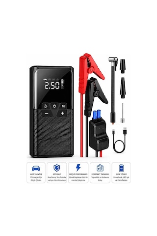 12000 Mah Akıllı Akü Takviye Ve Dijital Hava Pompası Akım Korumalı Evimdeyokyok