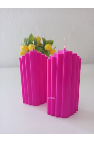 2'li Pembe Fuşya Doğal Kokulu Sütun Geometrik Şekil Kule Mum