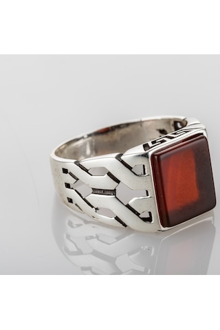 Gümüş Akik Taşlı Kare Model Erkek Yüzük