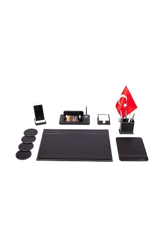 Bayraklı Deri Sümen Takımı Masa Isimliği Deri Sümen Seti