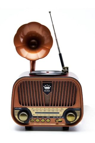 Dexxony Md-1319 Gramofon Görünümlü Nostaljik Radyo Bluetooth 5.4 Şarjlı Retro