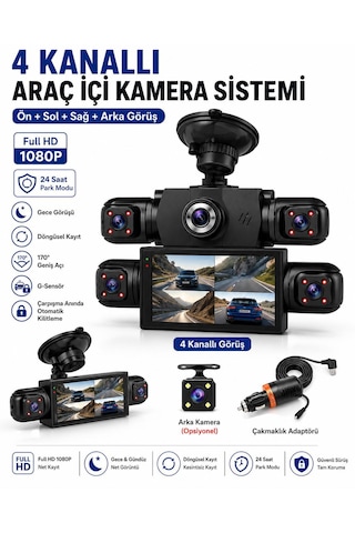 Cmr-161 4 Kannalı Araç İçi Kamera Sistemi Full Hd 1080p Gece Görüşlü 170 Derece Geniş Açı G-sensör 2.0inç Ekranlı