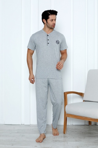 Yüksek Kaliteli Pamuk Penye: Erkekler İçin Mevsimlik 3 Parça Kısa Kollu Pijama Takımı Babalar Günü Hediyesi Gri