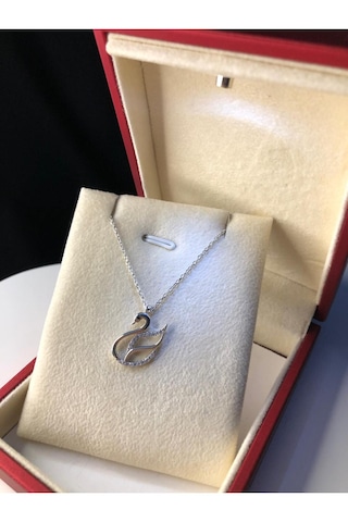 Kadın Gümüş Kolye - Kuğu Model Zircon Taşlı 925 Ayar Kolye