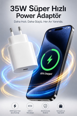 35w Type-c Şarj Adaptörü Apple Uyumlu iPhone Ve Android  Süper Hızlı Power Adaptör