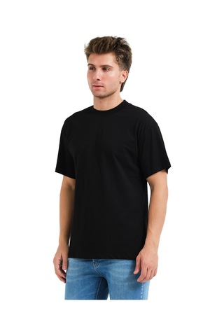 Justever 100% Pamuk Oversize Fit Bisiklet Yaka Siyah Erkek T-shirt - Alpha SIYAH Siyah