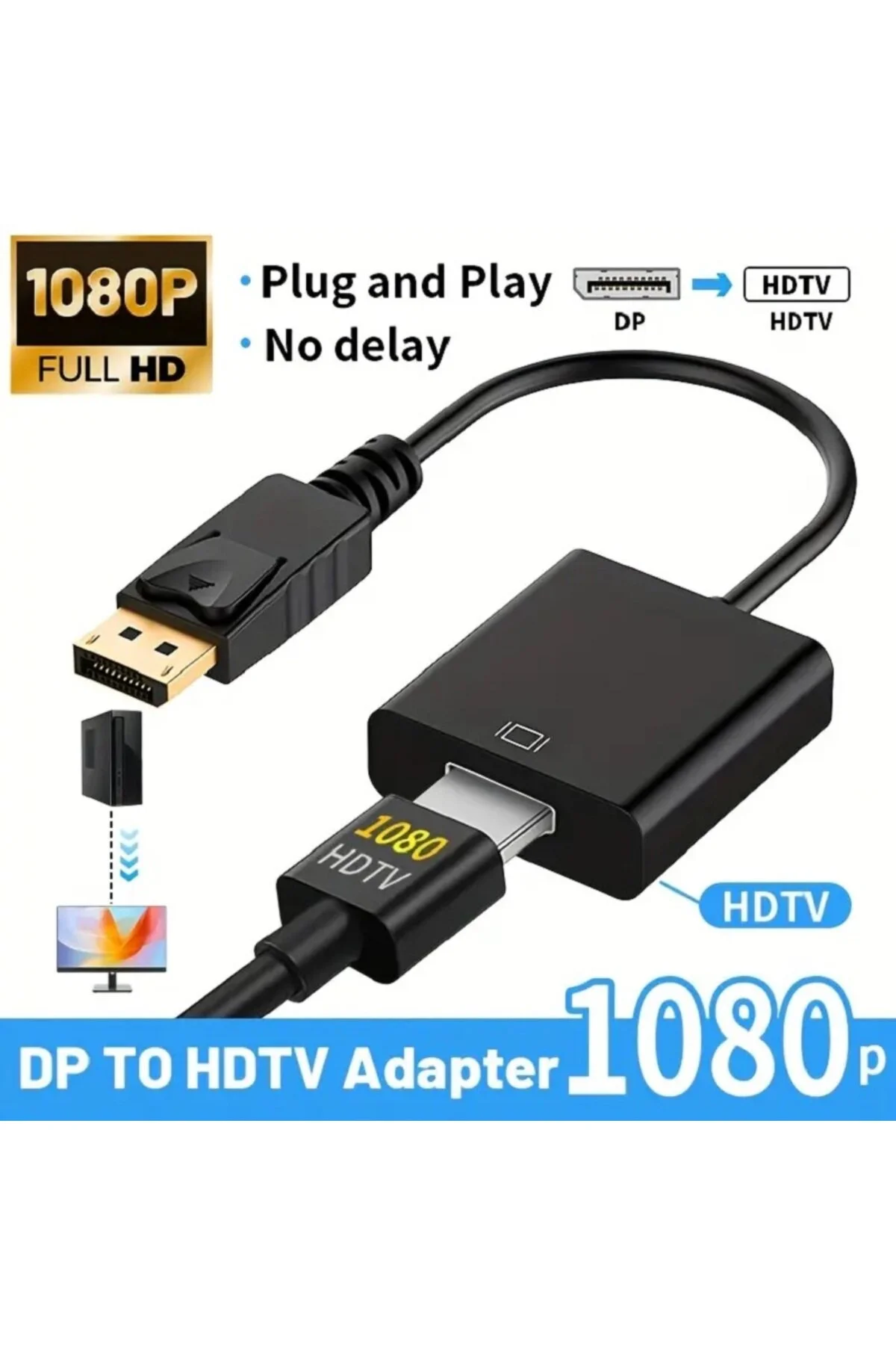 Displayport To Hdmi Kablo Display Port Çevirici Dönüştürücü Adaptör 1080p Full Hd Dönüştürücü 001