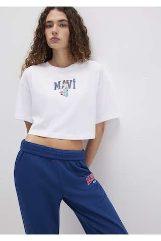 Mavi - Kedi Logo Baskılı Beyaz Tişört 1613284-620 Beyaz
