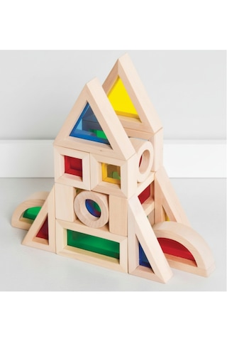 Oyuncak Ahşap Bloklar Rainbow Blok Seti 24 Parça Waldorf Eğitici Doğal Ahşap Geometrik Renkli Blok