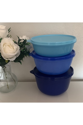 Tupperware Mucize Şeker Saklama Ve Servis Kabı 3 Lü Set Yeni Renkler Mavi