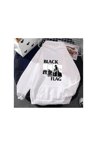 Tarzsokak Beyaz Unisex Punk Rock Grubu Siyah Bayrak Grafik Kapüşonlular Sokak Funko Pop Vintage Rahat