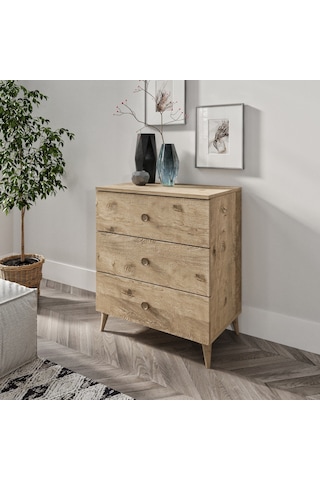 Gardenya 3 Çekmeceli Meşe Şifonyer - Tamamı 1. Kalite Mdf