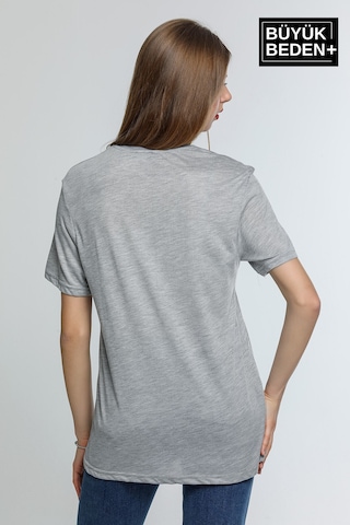 Superlife Kadın Büyük Beden Yelken Baskılı 3xl-6xl Bisiklet Yaka Tshırt Spr26btsk510-11 Gri