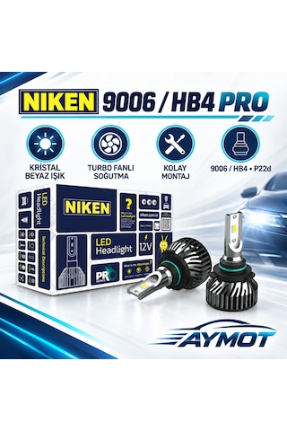 Niken 9006 Hb4 Pro Serisi Led Xenon Far Ampulü 6500k Güçlü Beyaz Işık -