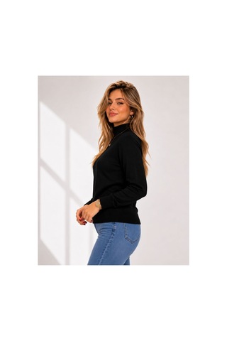 Hira Life Fashion Kadın Şık Tasarım Ve Yumuşak Dokulu Dik Yaka Triko Basic Kazak Bluz Siyah Siyah