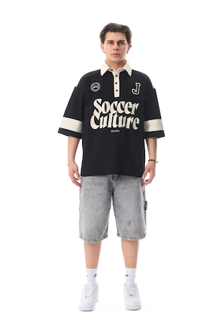 More Black Soccer Culture Baskılı Polo Yaka Premium Oversize Tshirt Kemik