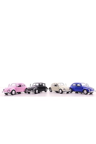 Mobgift 4'lü Set Beyaz Pembe Siyah Lacivert Metal Vosvos Araba Bü