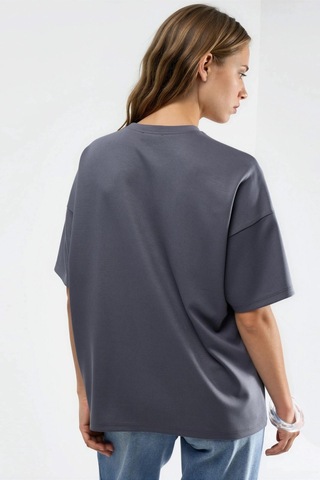 Hiccup Oversize Bisiklet Yaka Modal Touch Örme Tişört Gri