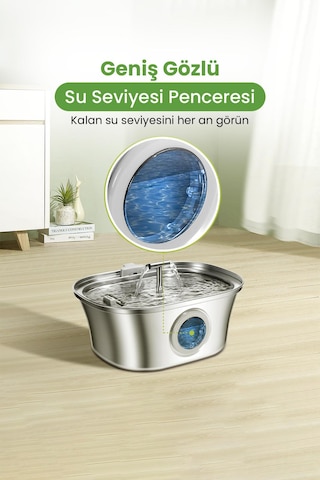 3.2 L Çiftli Paslanmaz Çelik Kedi Köpek İçin Otomatik Su Pınarı Su Çeşmesi Su Sebili Sessiz Pompalı