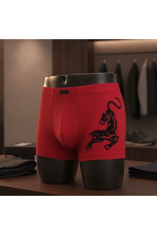 Bonbon Erkek Flok Panter Baskılı Kırmızı Renk Boxer Bb2766