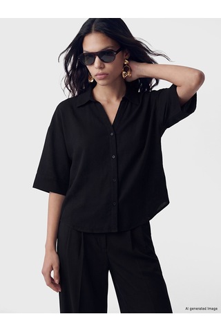 Lcw Vision Siyah Oversize Poplin Kadın Gömlek