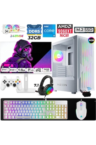 Fazeon Astra X740 i5-14400F 32 GB 1 TB M.2 NVMe SSD 16 GB RX9060XT 24.5" Free Dos Masaüstü Oyuncu Bilgisayarı