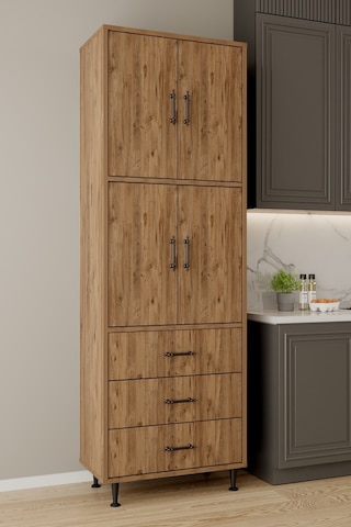 Aeka Ae-3020 Irmak 4 Kapaklı Çok Amaçlı Dolap 3 Çekmeceli Raflı Mutfak Kiler Banyo 195x63x35 Çok Amaçlı Dolap Çam - Çam