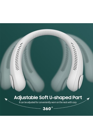 Suofeng Boyun Bağlı U Tipi 3 Seviye Hızlı Usb Şarjlı Lityum Fan - Yaprakssız, Saç Kırpmaz, Doğal Rüzgar, Beyaz