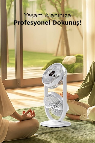 Torima F-22 Beyaz Mini Fan Taşınabilir Çift Başlıklı Sessiz Vantilatör Type-c Girişli, 3 Kademeli Hız Ayarı