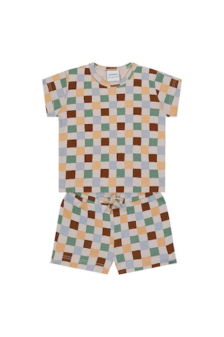 Antebies Pastel Damalar Kısa Kollu Tshirt Şort Set renkli
