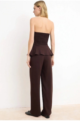 Benerly Kadın Straplez Peplum Detaylı Geniş Paça Uzun Örme Takım Soft Tou Kahverengi