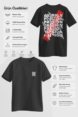 Spoyi Urban Passion Tasarımlı %100 Pamuk Yarım Oversize Siyah T-shirt