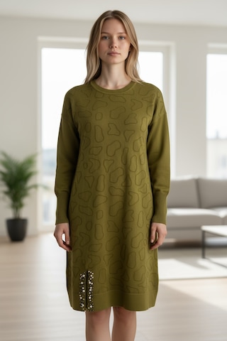 Kadın Önü Desenli Etek Yan Ucu Boncuklu Düşük Kol Tunik Yeşil