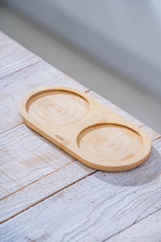 Acar Bambu İki Bölmeli Sunumluk - 19.5 Cm Ahşap-bej