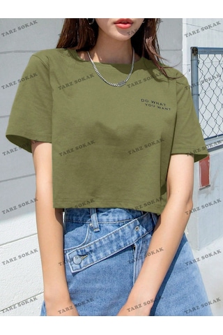 Noıssey Do What Baskılı Crop Oversize Kalıp Unisex T-shirt Yeşil
