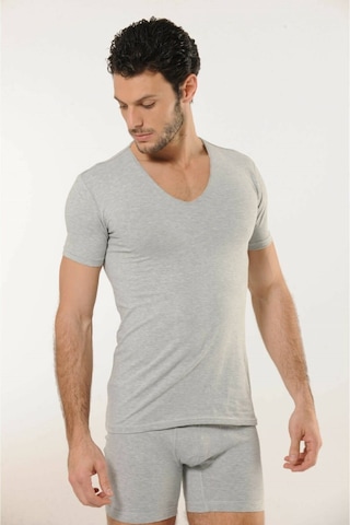 Hmd 713 Derin V Yaka Kısa Kollu Likralı T-shirt - Gri Gri