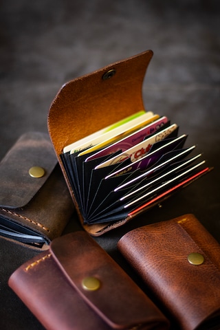 Hi Leather Nerio Hakiki Deri Kartlık El Yapımı Akordeon 10 Bölmeli, Kişiye Özel Camel