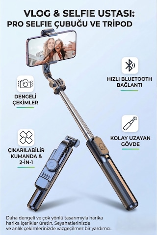 Tripod Standı Kablosuz Bluetooth Uzaktan Kumandalı Selfie Çubuğu Çubuğu