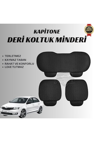 Skoda Rapid Uyumlu Deri Kapitone Koltuk Minderi Koruma Kılıfı 3 Lü Set
