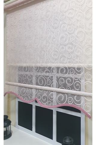 Çift Mekanizmalı Pembe Tül Perde Ve Ekru Stor Perde Stb2015-v12